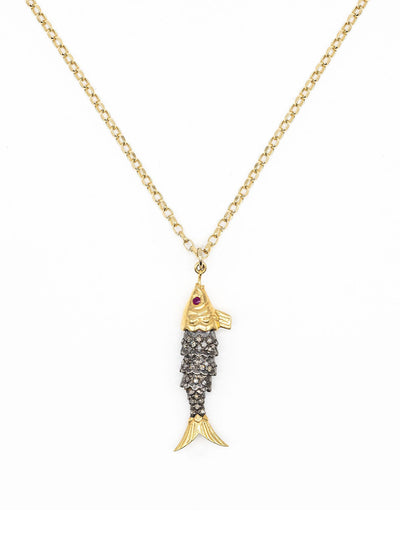 Kirstie Le Marque Diamond and ruby fish necklace at Collagerie