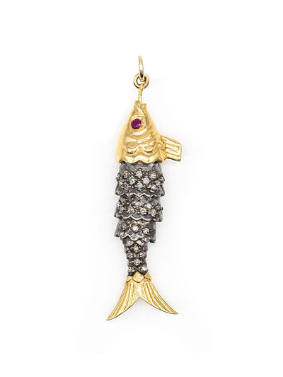 Kirstie Le Marque Diamond and ruby fish pendant at Collagerie