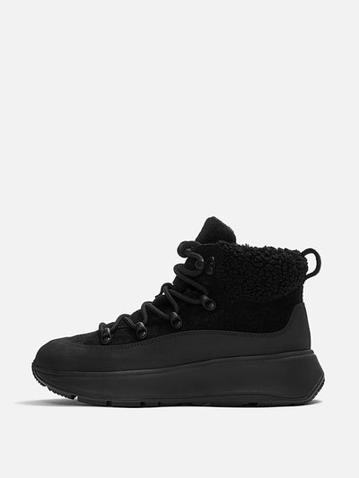 Fitflop F-mode teddy-collar warm suede lace-up booties at Collagerie
