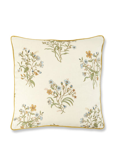 Volga Linen Flax and field flower cushion with ochre trim at Collagerie