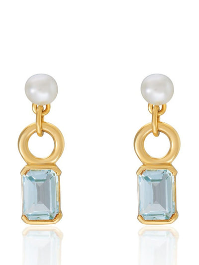 V by Laura vann Elena pearl earrings with blue topaz at Collagerie