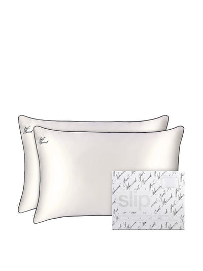 Fortnum & Mason Just Married pure silk queen pillowcase duo at Collagerie