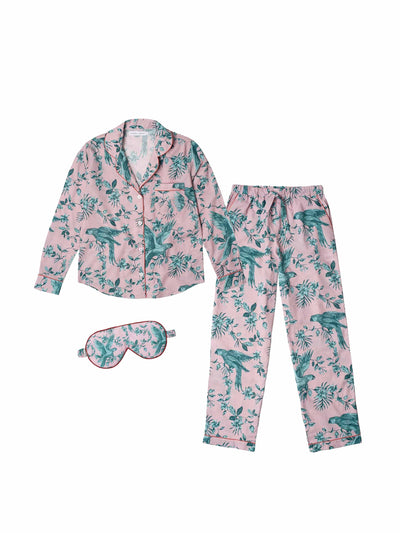 Desmond & Dempsey Exclusive Parrot Pyjamas and Eye Mask Set at Collagerie