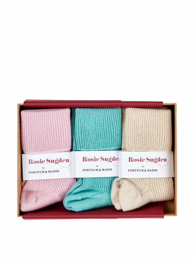 Fortnum & Mason X Rosie Sugden Cashmere bed socks gift box at Collagerie