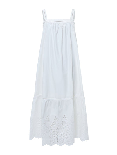 French Connection Cotton square neck broderie anglaise midi dress at Collagerie