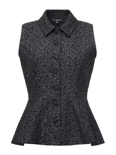 French Connection Yelena jacquard diamante peplum waistcoat top at Collagerie