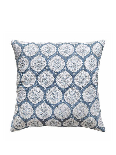 French Bedroom Blue block printed cushion at Collagerie