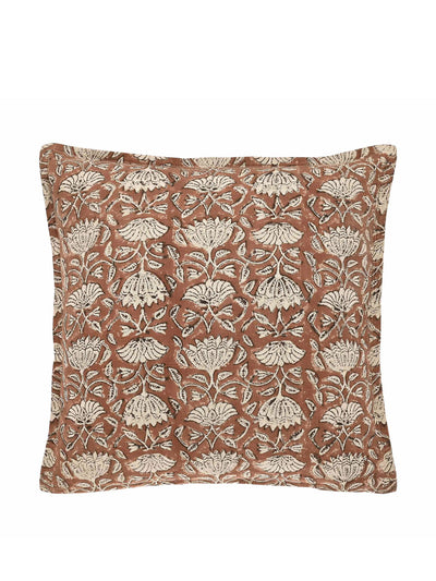 French Bedroom Handblock print cushion in cinnamon spice at Collagerie