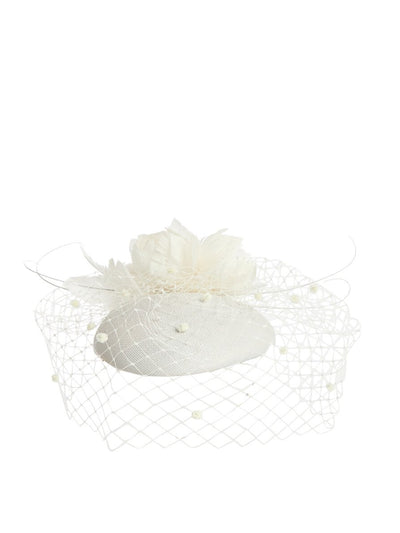Hostie Feather flower chenille veiling pillbox fascinator at Collagerie