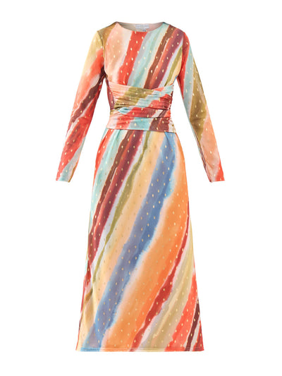 Never Fully Dresses Sunset stripe mesh midi dress at Collagerie