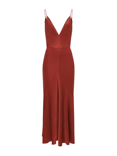 Gabriela Hearst Brigita slip dress in burnt sienna double satin at Collagerie