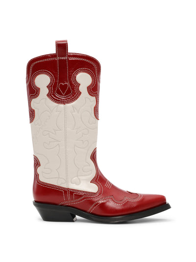 Ganni Red and white embroidered western boots at Collagerie