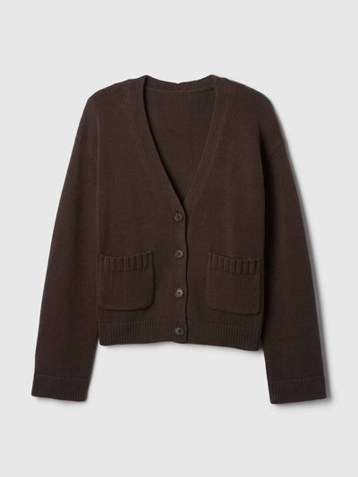 Gap Brown v-neck pocket cardigan at Collagerie