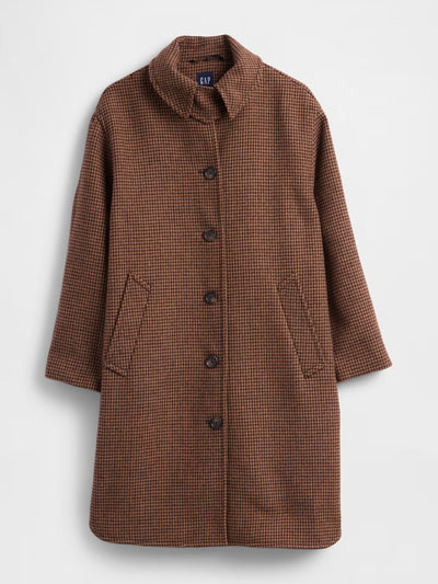 Gap Brown wool blend houndstooth car coat at Collagerie