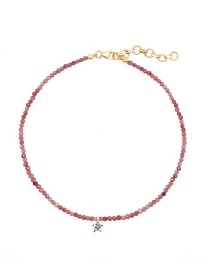 Kirstie Le Marque Diamond daisy and garnet beaded anklet at Collagerie