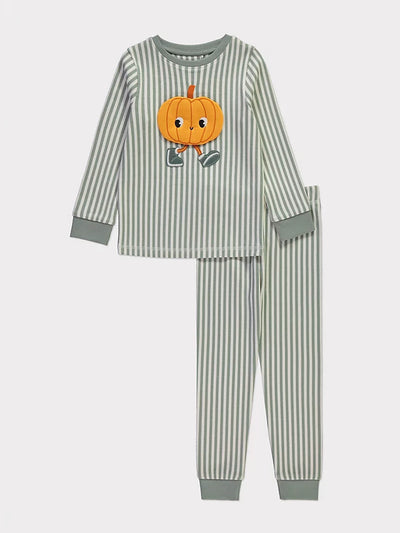 George Halloween pumpkin green stripe long sleeve pyjamas at Collagerie