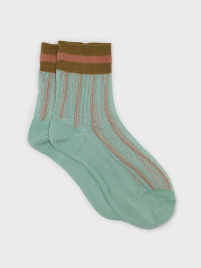 Glassworks London Mint green and khaki stripe hem socks at Collagerie
