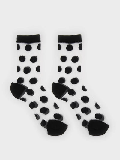 Glassworks Black and white sheer polka dot socks at Collagerie