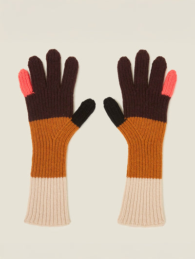 Orla Kiely Colour block gloves in neon orange at Collagerie