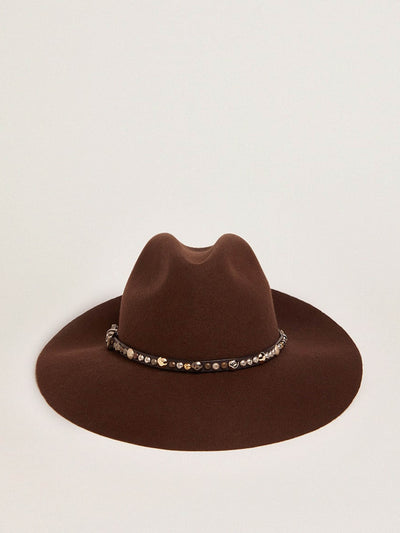 Golden Goose Coffee-brown hat with studded leather strap at Collagerie