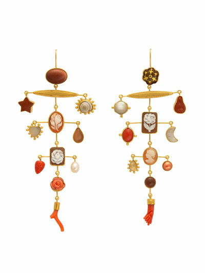 Grainne Morton Multilayer balance cameo and coral drop earrings at Collagerie