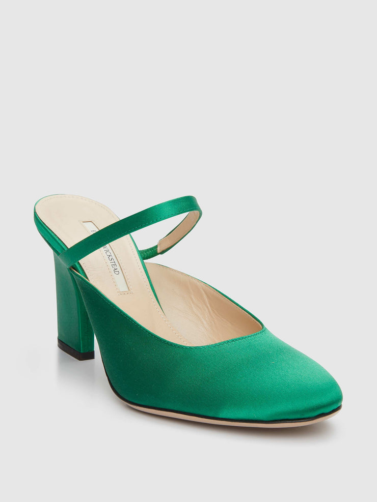 Green satin Alba heels