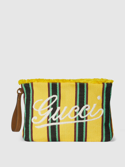 Gucci Large embroidered canvas pouch at Collagerie