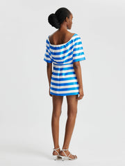 Guinevere dress in blue stripe twill