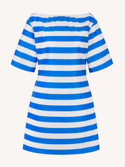 Guinevere dress in blue stripe twill