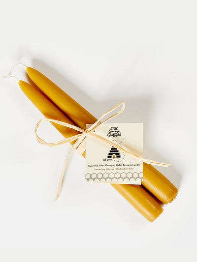 Gwenyn Gruffydd Welsh pure beeswax tapered candles (set of 2) at Collagerie