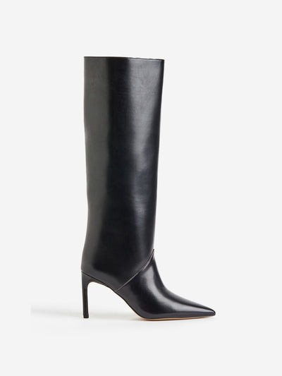 H&M Knee high heeled leather boots at Collagerie