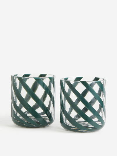 H&M Home Green striped tumbler (set of 2) at Collagerie