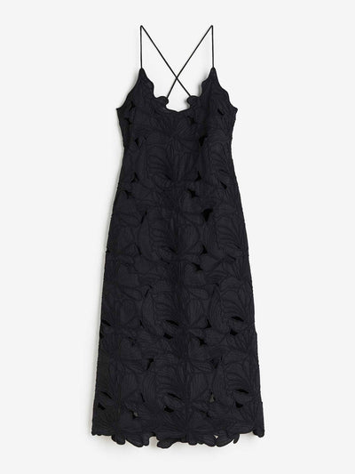 H&M Black embroidered midi dress at Collagerie