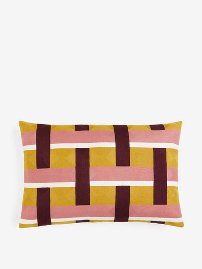 H&M Home Embroidered cushion cover in dark yellow and pink at Collagerie