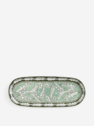 H&M Home Green patterned porcelain serving dish at Collagerie