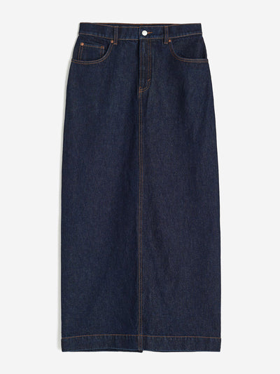 H&M Dark blue denim maxi skirt at Collagerie