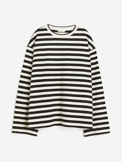 H&M Oversized cotton top in black stripe at Collagerie