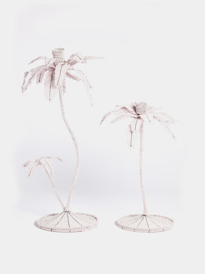 Hadeda Beaded palm candlestick in pale pink at Collagerie