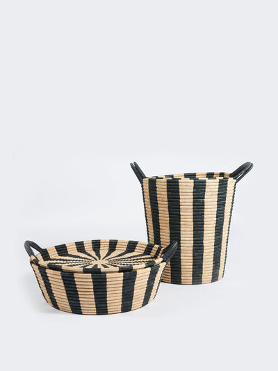 Hadeda Small striped basket in black at Collagerie