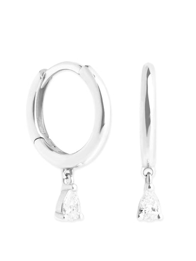 Astrid & Miyu White gold and diamond pear huggie hoops at Collagerie