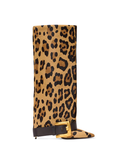 Balmain Leather leopard anthem boots 95 at Collagerie