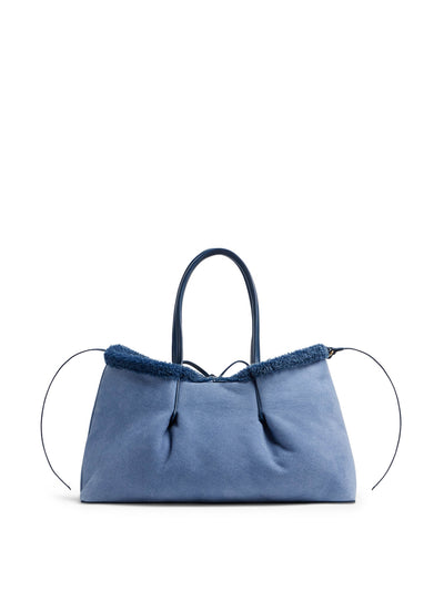 Bottega Veneta Blue shearling pinacoteca tote bag at Collagerie