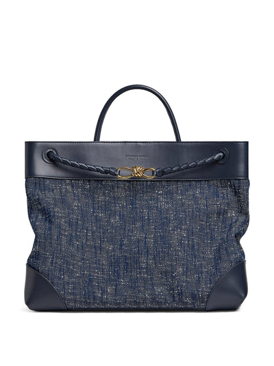 Bottega Veneta Large denim bouclé Andiamo top-handle bag at Collagerie