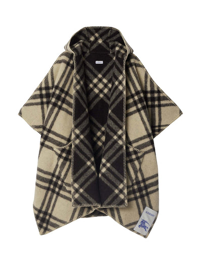 Burberry Wool reversible check hooded cape at Collagerie