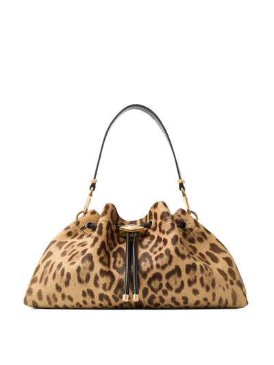 Jimmy Choo Medium cinch leopard print bucket bag at Collagerie