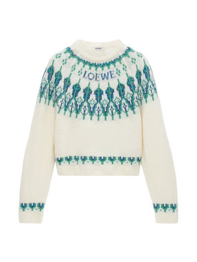 Loewe White sequinned wool-blend fair isle sweater at Collagerie