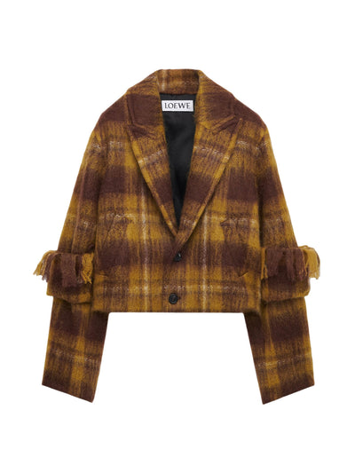 Loewe Yellow mohair-wool scarf-detail check coat at Collagerie
