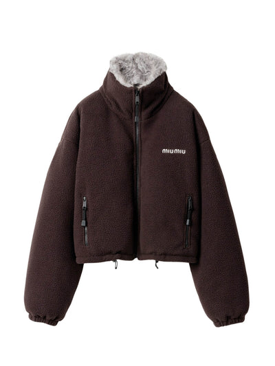 Miu Miu Brown fleece cropped jacket at Collagerie