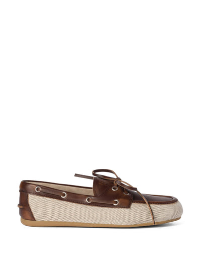 Miu Miu Canvas and bleached leather boat shoes at Collagerie