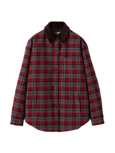 Miu Miu Grey padded check jacket at Collagerie